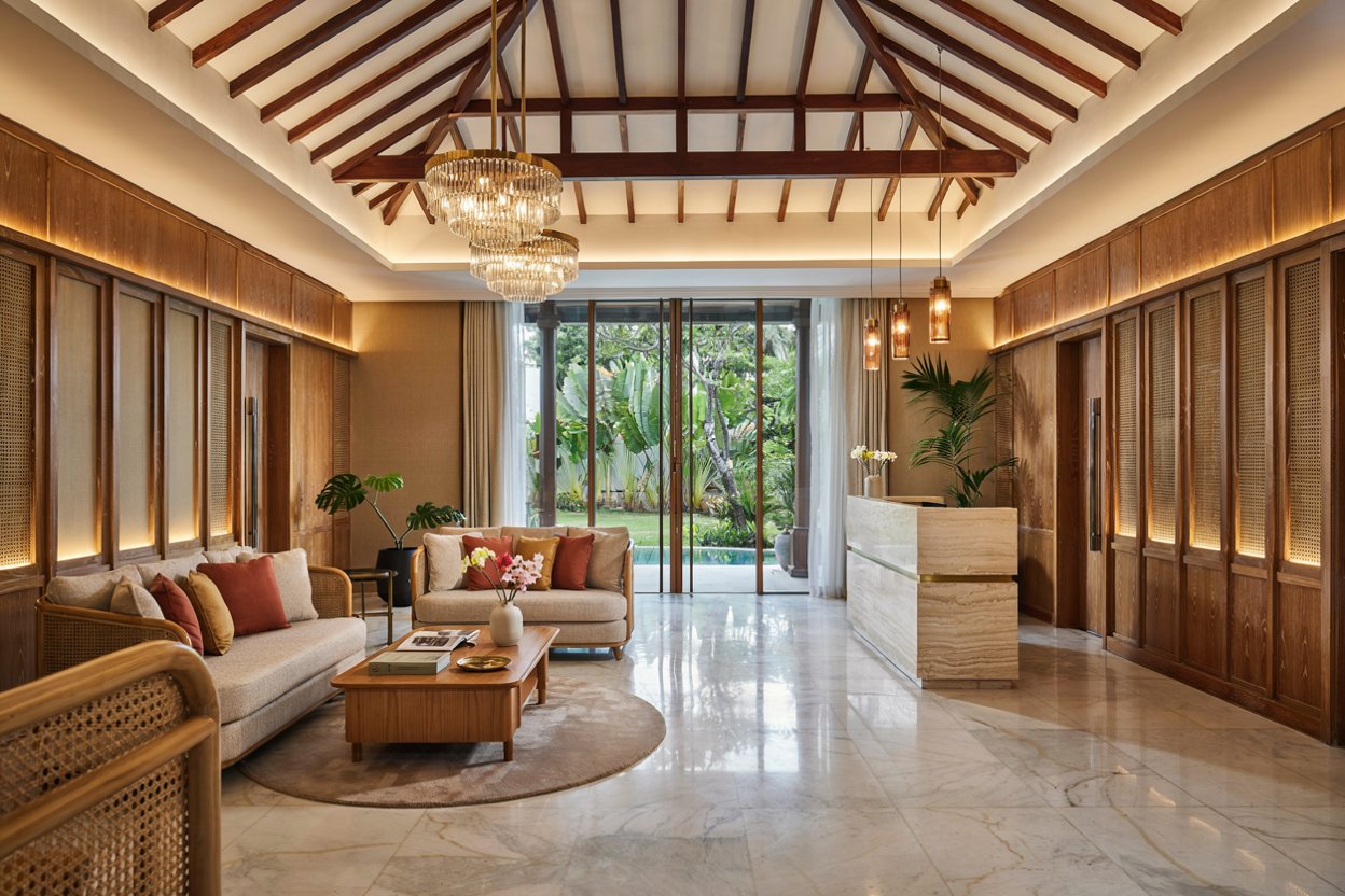 Hotel interior designers in Kerala - luxury lobby design by Redwood Interiors