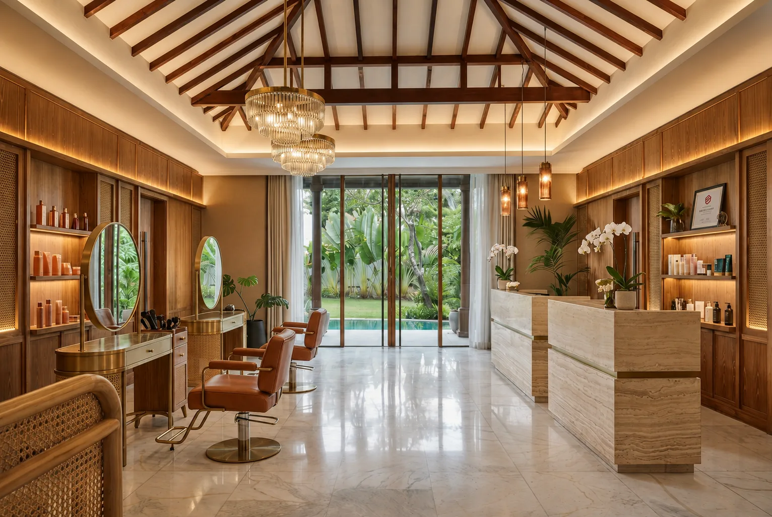 Modern salon interior design by Redwood Interiors in Kerala